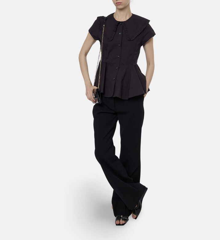 Ganni Ruffled Button-down Peplum Blouse, Black, 36, Model View