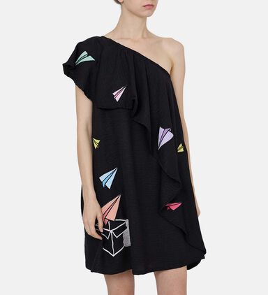 Linen Paper Planes One-shoulder Short Dress