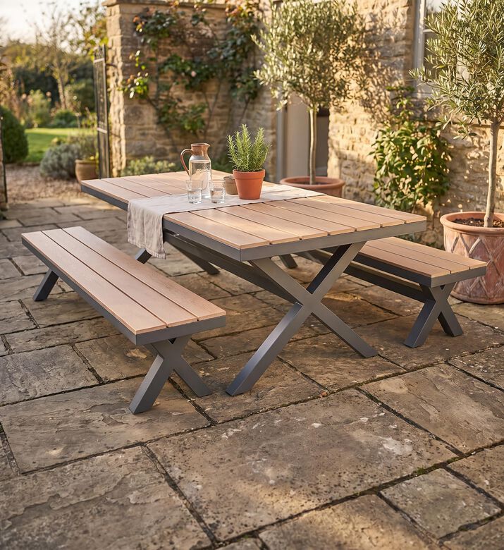 Home Deco and More Bari Dining Table Two Bench Set, Packshot View