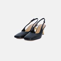 Leather Chain Heel Slingback Sandals