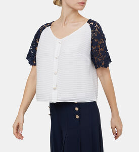 بلوزة مضلعة شيفون مخيط في الأعلى