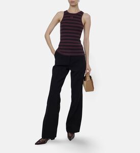 Ganni Tonal Logo Embroidered Micro-stripe Tank Top, Brown, S, Model View