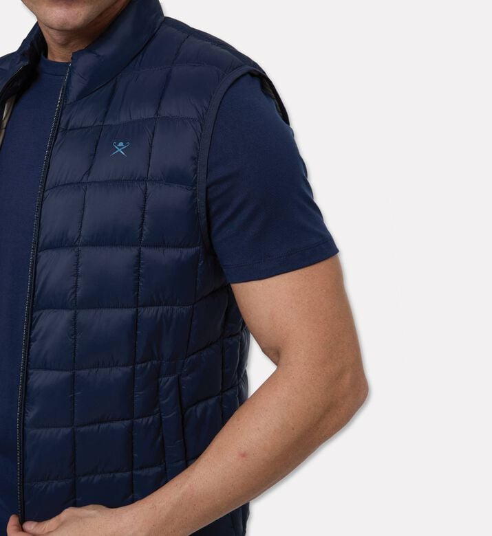 Hackett London Ultra-high Neck Zip Fastening Vest, Navy, L, Model View