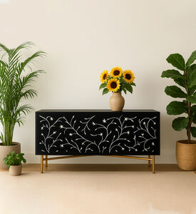 Home Deco and More Flora Mango Wood Iron Buffet Brass Stand, Packshot View