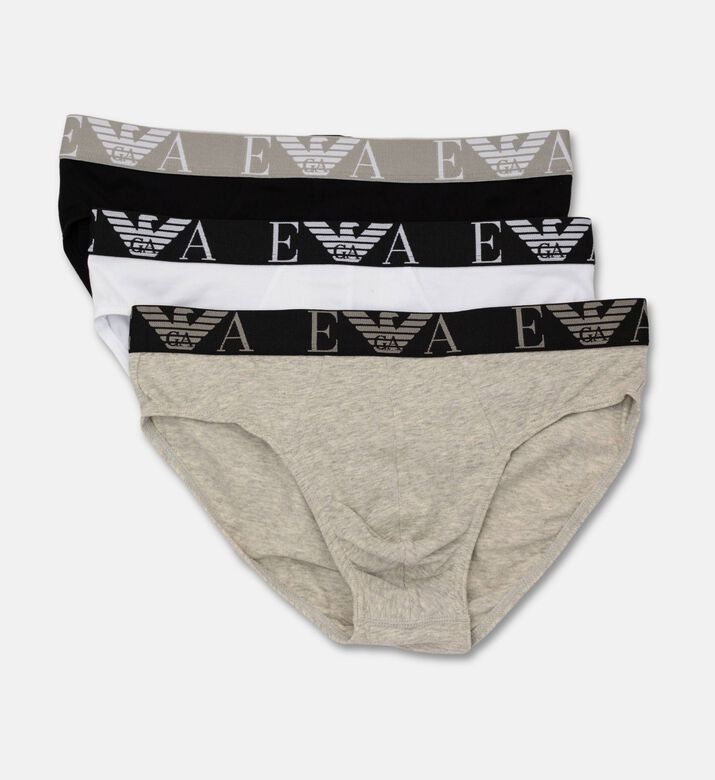 Emporio Armani Logo Elastic Waistband 3-pack Briefs Set, Grey, Xxl, Packshot View