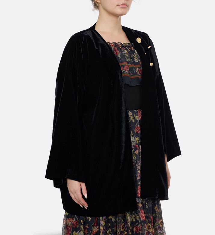 Blue For Burgundy Gold-tone Buttons Oversized Kimono Jacket, Black, Model View
