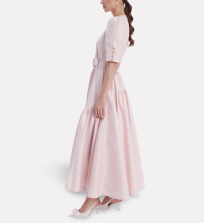Poca and Poca Belted Tiered A-line Dress, Model View