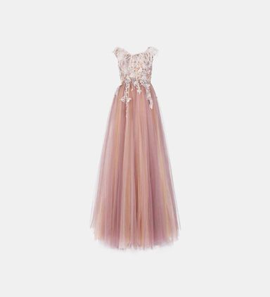Feather -lace Detail Tulle Dress