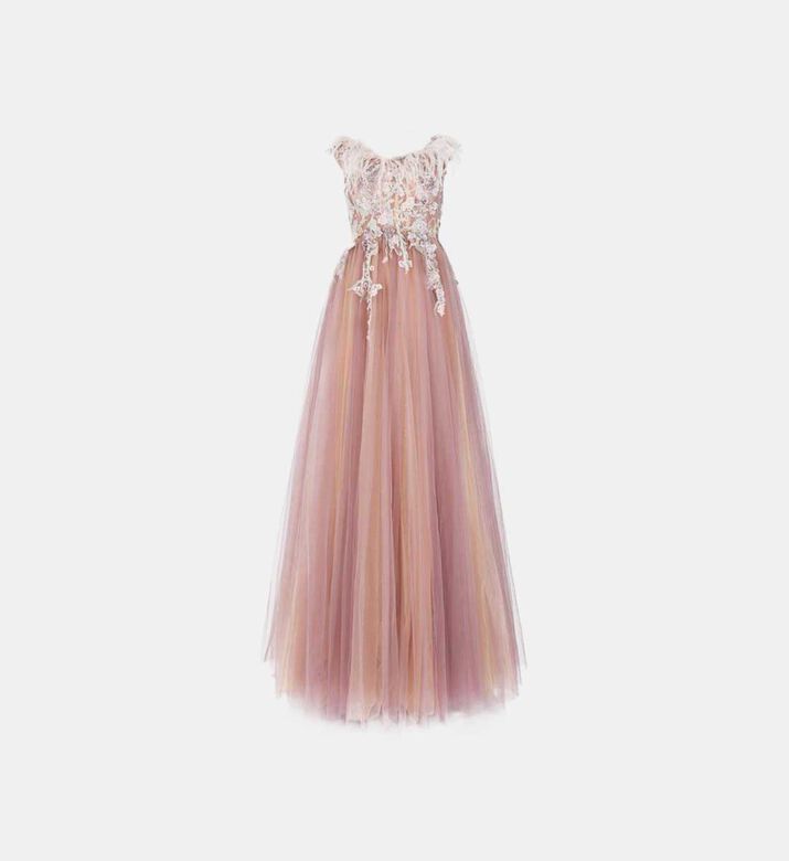 Feather -lace Detail Tulle Dress