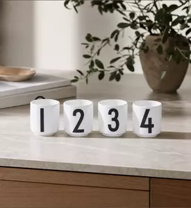 Design Letters Numbers Espresso Cups 4-piece Set, White, Model View
