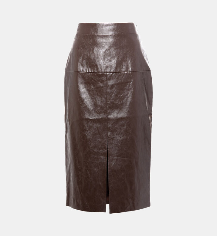 Eco Leather Metal Finish Midi Skirt