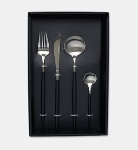 Home Deco and More Stainless Steel 18/10 Matt-finish 24-piece Cutlery Set, Black, Packshot View