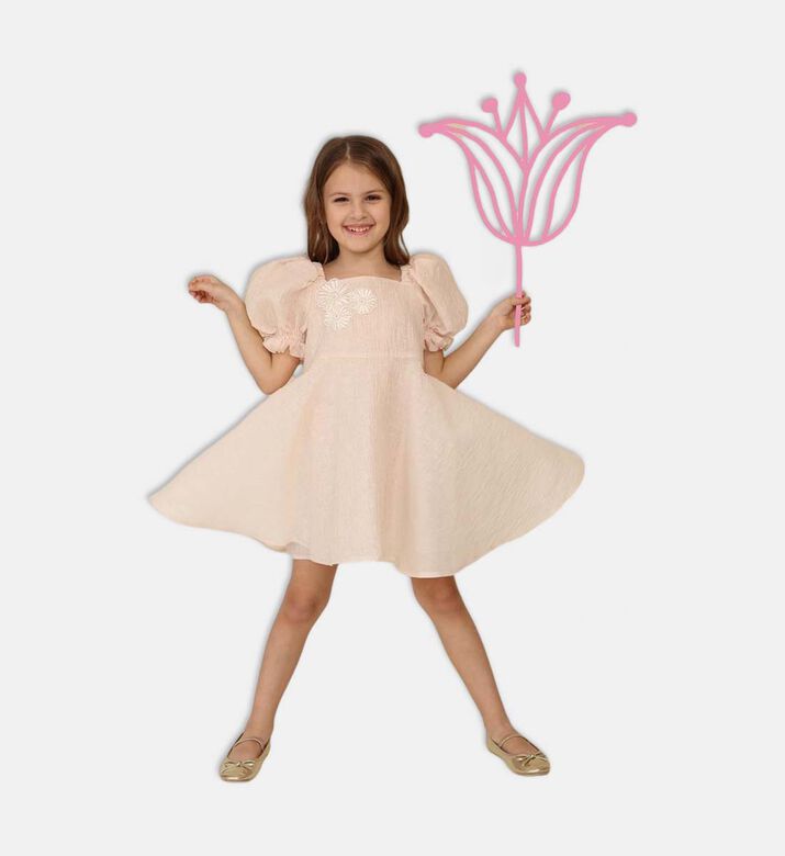 Puff-sleeve Floral-applique Dress