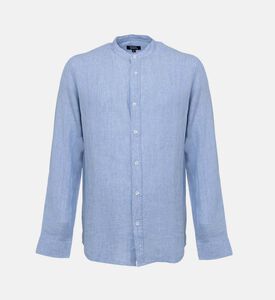 قميص كتان بياقة عالية بصف أزرار