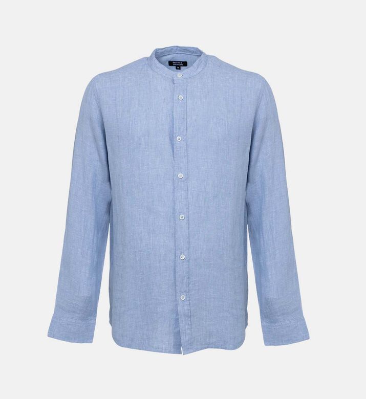 قميص كتان بياقة عالية بصف أزرار