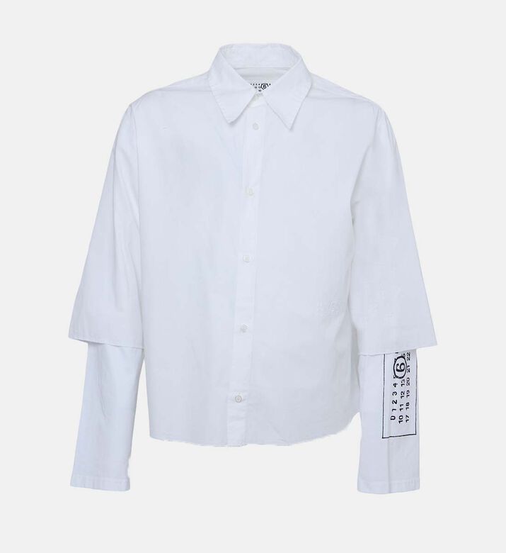 قميص قطن بأكمام طويلة وشعار على الكم