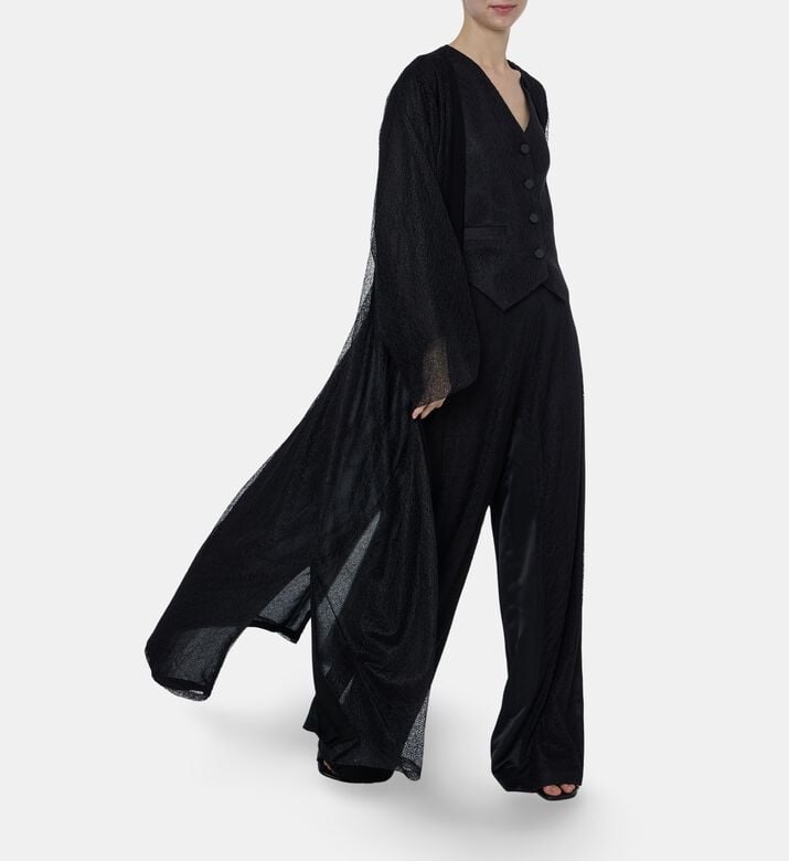 BARG Lace Overlay Matching Scarf A-line Abaya, Model View