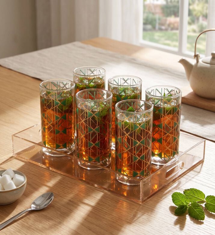 Silsal Emerald Mosaic 6-piece Double Wall Glass Cups Set, Model View