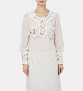 Edward Achour Paris Tweed-trimmed Long-sleeve Blouse, Model View