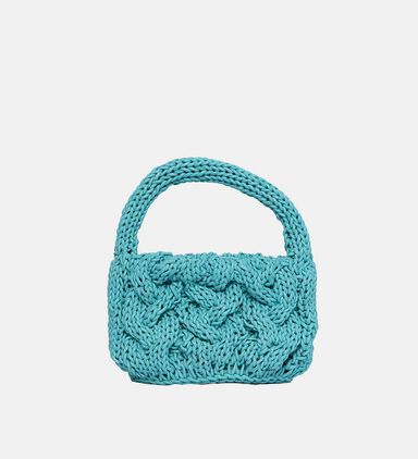 Leather Drawcord Cable Knit Bag