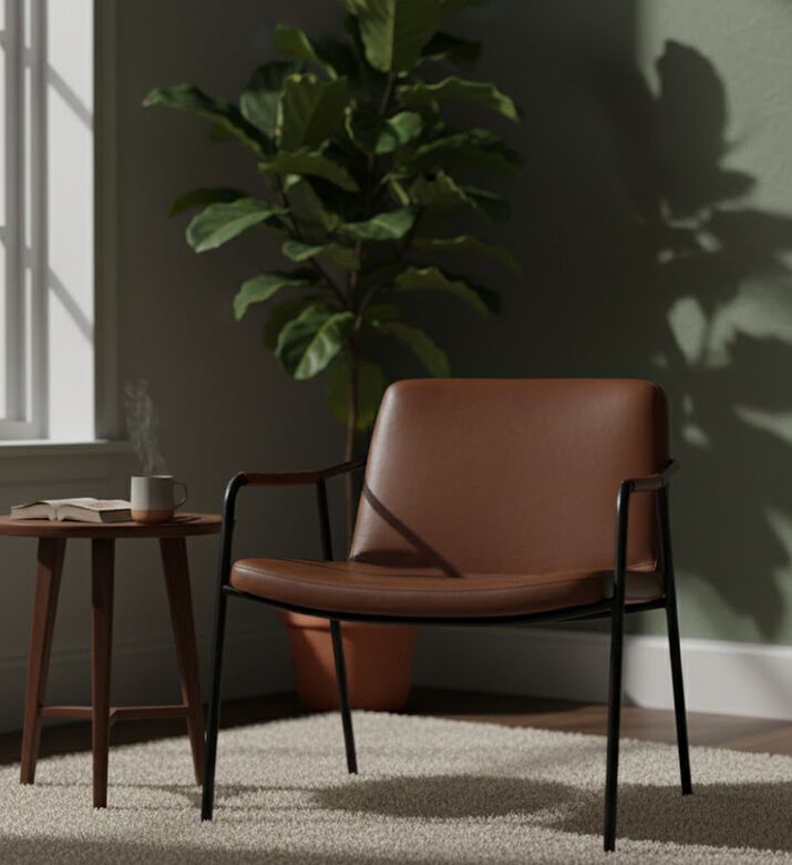 Dan Form Boto Metal Leather Lounge Chair, Brown, Packshot View