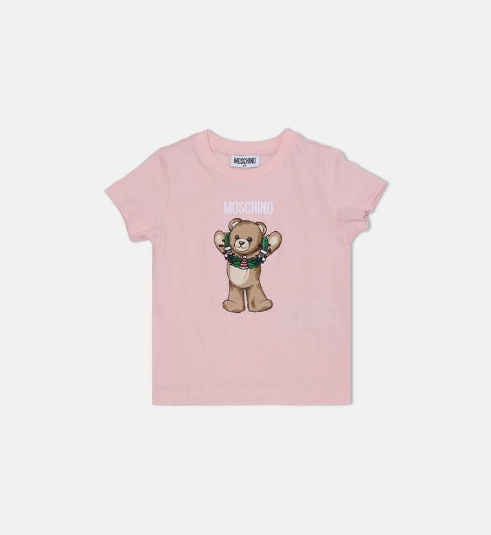 Festive Teddy Bear-print Logo-print Short-sleeve T-shirt