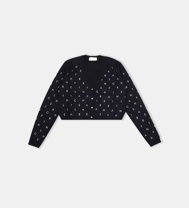 Junior Rhinestone Embellished Monogram Logo Cardigan