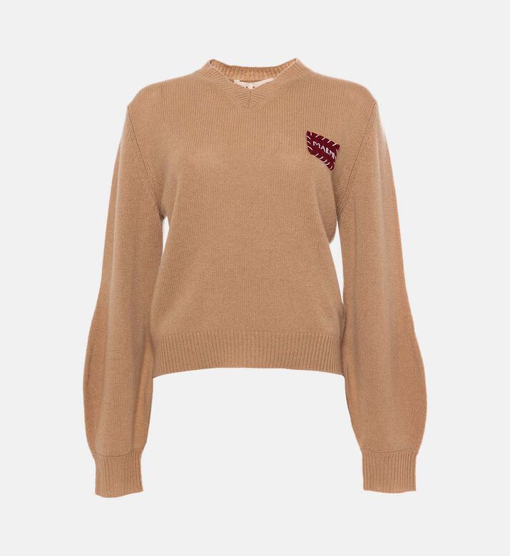 Puff Long-sleeve V-neck Sweater