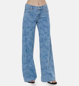 بنطال جينز واسع الساق بنقشة بيزلي