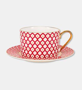 Imperial Gold Handle White Lattice Cylindrical Saucer Mug, Packshot View