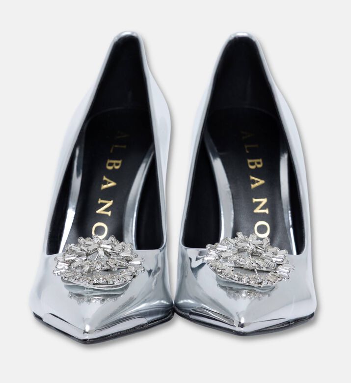 Albano Metallic Rhinestone-embellished Heels, Silver, Eu-41, Packshot View