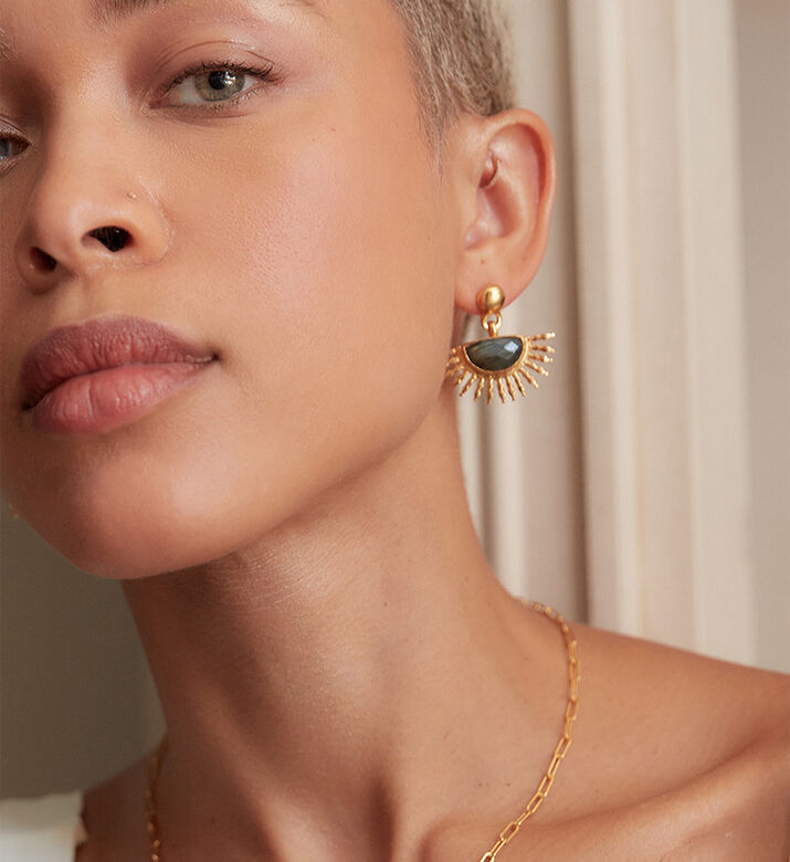 Ottoman Hands Sun Labradorite Drop Stud Earrings, Packshot View Ottoman Hands Sun Labradorite Drop Stud Earrings, Packshot View