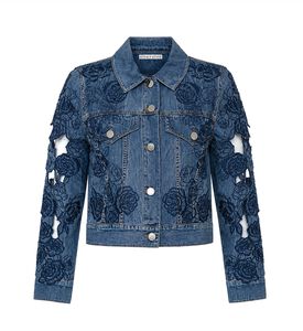 Alice + Olivia Chloe Floral-lace Denim Jacket, Packshot View