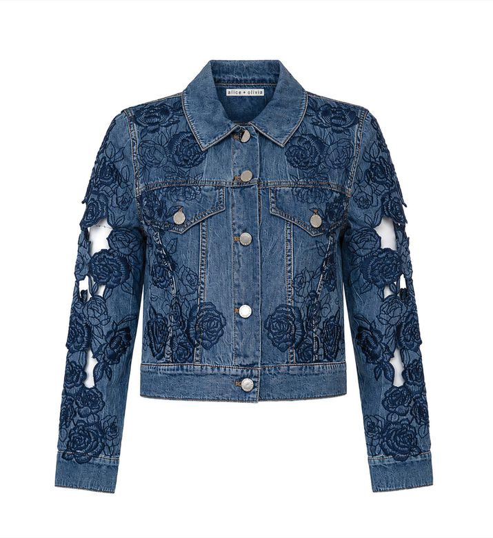 Alice + Olivia Chloe Floral-lace Denim Jacket, Packshot View