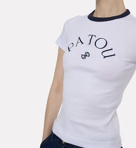 Patou Contrasting Collar Logo T-shirt, White, L, Model View