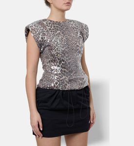 Ganni Sequined Leopard-print Top, Model View