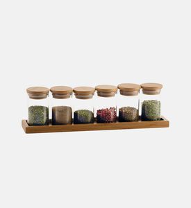 Andrea House Glass Bamboo Lid Spice Rack 6-piece Set- 600 Ml, Packshot View