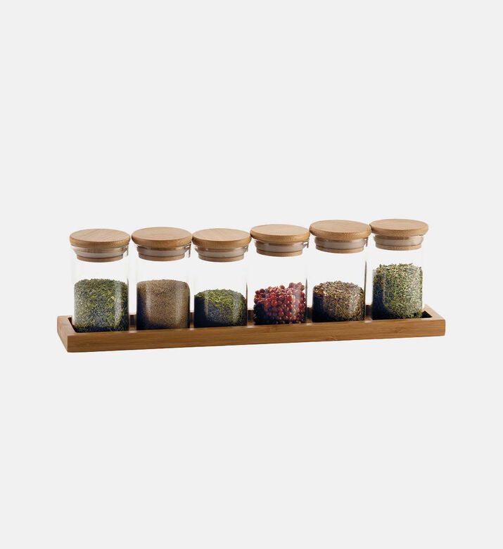 Andrea House Glass Bamboo Lid Spice Rack 6-piece Set- 600 Ml, Packshot View