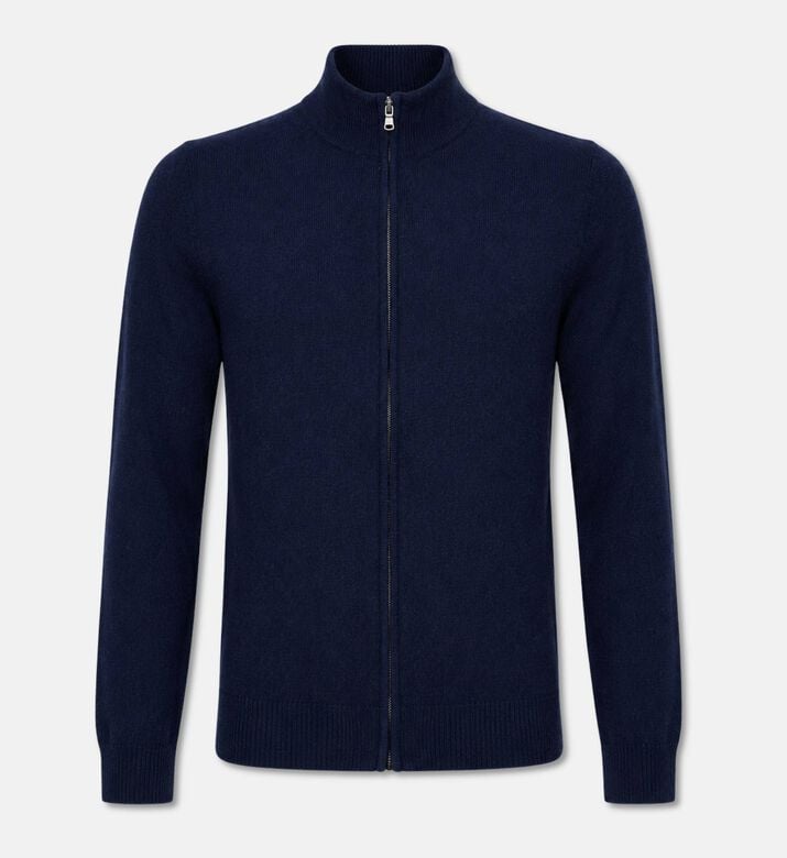 Galeries Lafayette Cashmere High Collar Zipped Jacket, Dark-blue, M, Packshot View