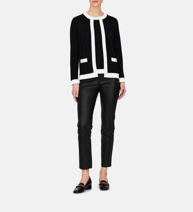 Contrasted Pearl-detail Cardigan