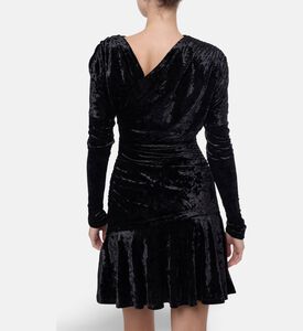Ganni Velvet V-neck Long-sleeve Mini Dress, Model View