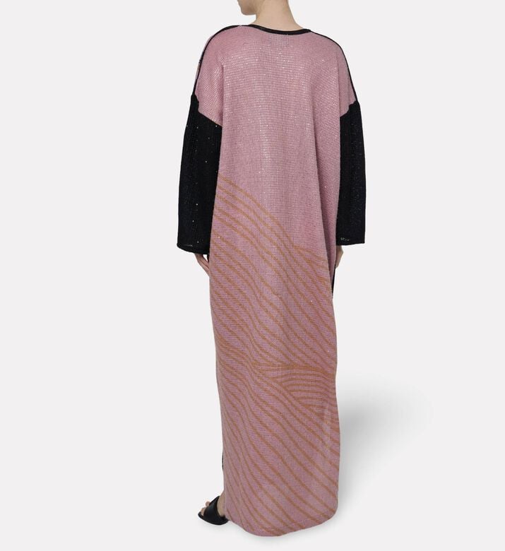 Dalia Al Azem Contrasting Sleeves Geometric Pattern Dress, Model View