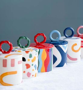 Ceramic Stripe Design Lid Handle Jar