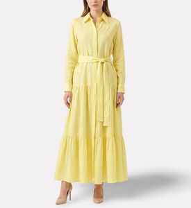 Savanna Galeries Lafayette Rose Embroidered Belted Maxi Dress, Yellow, Model View