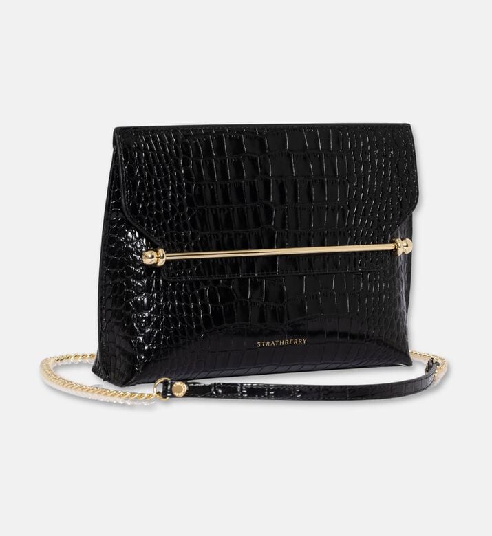 Strathberry Stylist Embossed Croc Crossbody Bag, Black, Packshot View
