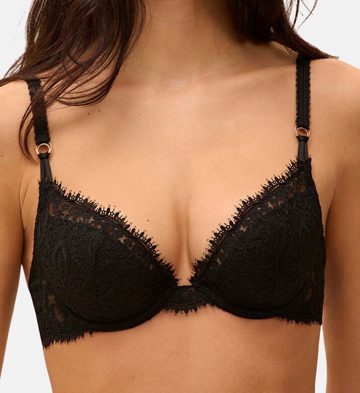 Floral Lace Scalloped Trim Push-up Bra