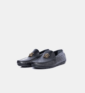 Embossed Leather Gold-tone Buckle Loafers Embossed Leather Gold-tone Buckle Loafers