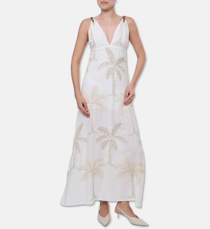 Palmacea Gala Palm-tree Embroidered Maxi Dress, Model View