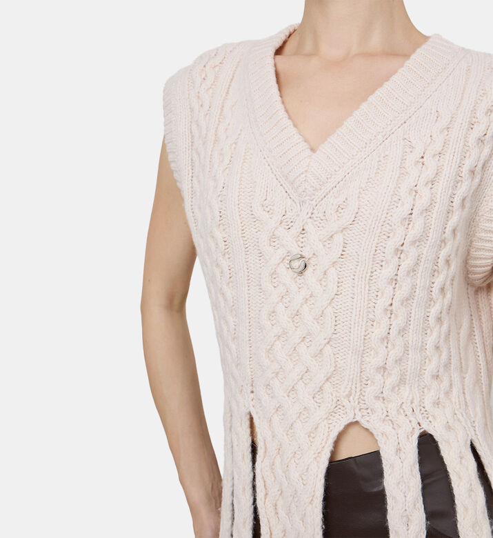 Shredded V-neck Knit Top