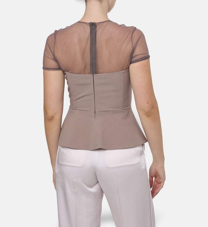 Nensi Dojaka Sheer Illusion Peplum Bustier Top, Model View